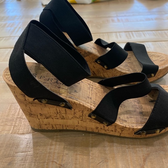 ESPIRIT black espadrille platform slide on wedge cork heel shoes - Picture 7 of 12